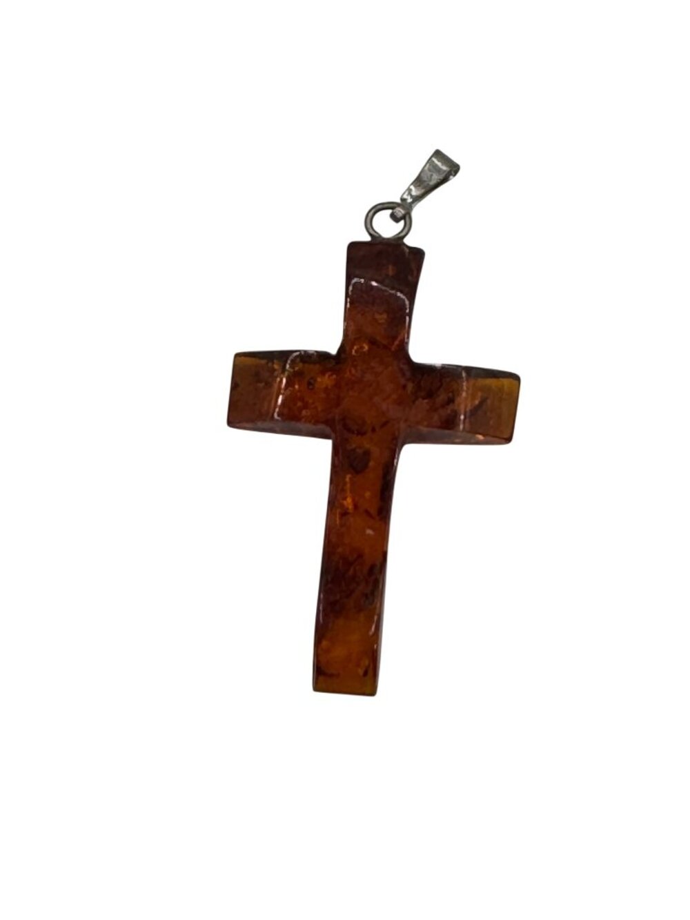 Cross Pendant Faux Amber Sterling Silver Bail 1.5" Lightweight Religious Vtg